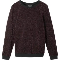 Shirt z połyskiem i falbaną bonprix czarny z połyskiem. Czarne bluzki dziewczęce bonprix, bez wzorów, bez kołnierzyka, bez rękawów, bez kaptura. Za 32,99 zł.