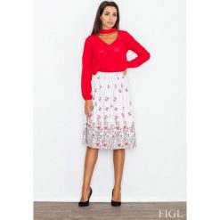 Ecru Spódnica Rozkloszowana Midi w Kolorowe Kwiaty. Szare spódniczki damskie Molly.pl, do pracy, s, w paski, z tkaniny, eleganckie, długie, midi, rozkloszowane. Za 119,00 zł.