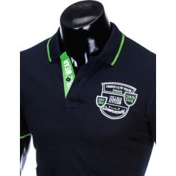 Koszulka męska polo z nadrukiem S905 - granatowa. Niebieskie koszulki męskie Ombre Clothing, s, z nadrukiem, bez rękawów. Za 14,99 zł.