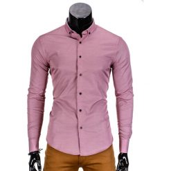 KOSZULA MĘSKA ELEGANCKA Z DŁUGIM RĘKAWEM K350 - CZERWONA. Czerwone koszule męskie na spinki Ombre Clothing, m, z bawełny, z klasycznym kołnierzykiem, z długim rękawem. Za 49,00 zł.