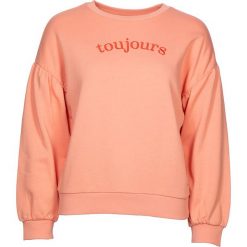 Bluza w kolorze brzoskwiniowym. Pomarańczowe bluzy damskie Tom Tailor, s, z nadrukiem, z bawełny, bez rękawów, bez kaptura. W wyprzedaży za 59,95 zł.