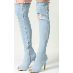 Jasnoniebieskie Kozaki Denim Style. Niebieskie kozaki damskie marki vices, na imprezę, z denimu, za kolano, na wysokim obcasie, na szpilce, na zamek. Za 109,99 zł.