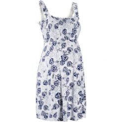 Sukienka ciążowa shirtowa bonprix biało-kobaltowy w kwiaty. Białe sukienki ciążowe bonprix, w kwiaty, z dżerseju, bez kołnierzyka, moda ciążowa, bez rękawów. Za 49,99 zł.