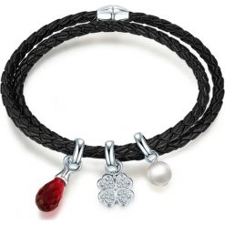 Bransoletki damskie: Skórzana bransoletka w kolorze czarnym z kryształami Swarovski