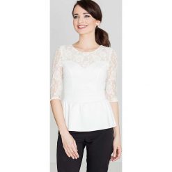 Elegancka Ecru Bluzka Baskinka z Dodatkiem Koronki. Szare podkoszulki damskie marki Molly.pl, s, w koronkowe wzory, z koronki, bez rękawów. Za 79,90 zł.