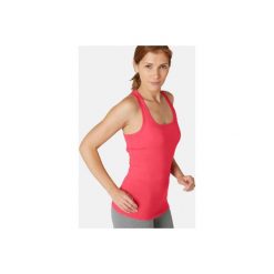 Top Gym & Pilates 500 damski. Różowe topy damskie DOMYOS, m, bez wzorów, z elastanu, bez rękawów, na jogę i pilates. Za 19,99 zł.