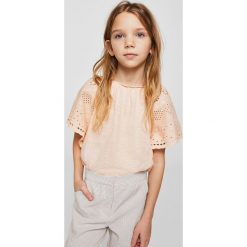 Mango Kids - Top dziecięcy Bangkok 110-164 cm. Szare bluzki dziewczęce marki Mango Kids, z haftami, z bawełny, z okrągłym kołnierzem, z krótkim rękawem. W wyprzedaży za 39,90 zł.