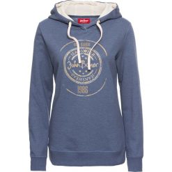 Bluzy damskie: Bluza z kapturem i metalicznym nadrukiem, długi rękaw bonprix indygo melanż