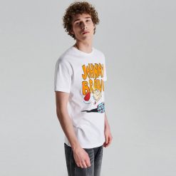 Koszulka Johnny Bravo - Biały. Białe koszulki męskie Cropp, s, bez wzorów, bez kołnierzyka, bez rękawów. Za 59,99 zł.