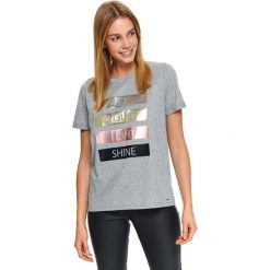 T-shirt z błyszczącym nadrukiem. Szare t-shirty damskie z nadrukiem, eleganckie. W wyprzedaży za 29,99 zł.