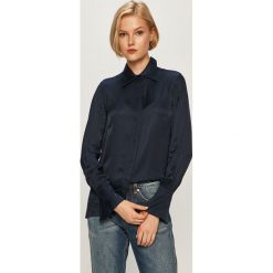 Trussardi Jeans - Koszula. Niebieskie bluzki damskie Trussardi Jeans, bez wzorów, z wiskozy, klasyczne, z włoskim kołnierzykiem, z długim rękawem. Za 719,90 zł.
