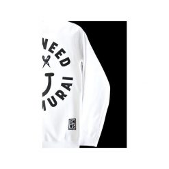BLUZA WHITE SMILE. Białe bluzy męskie Don't need no samurai, s, z napisami, z bawełny, klasyczne, z klasycznym kołnierzykiem, bez rękawów, długie, bez kaptura. Za 259,00 zł.