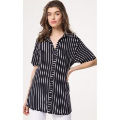 Granatowa Koszula Feel Pleasure. Szare bluzki damskie Born2be, s, w paski, z wykładanym kołnierzem, bez rękawów. Za 49,99 zł.