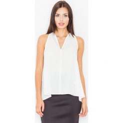 Ecru Wizytowa Bluzka Wiązana na Karku. Szare podkoszulki damskie marki Molly.pl, s, bez wzorów, z tkaniny, eleganckie, bez kołnierzyka, z krótkim rękawem. Za 119,90 zł.