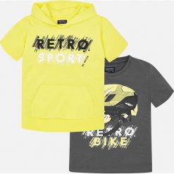 Mayoral - T-shirt dziecięcy 128-172 cm (2-pak). Żółte t-shirty chłopięce Mayoral, z nadrukiem, z bawełny, bez rękawów. Za 139,90 zł.