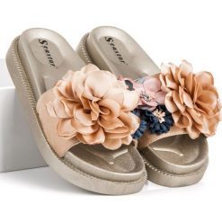 Klapki damskie: KLAPKI DAMSKIE FLOWERS – odcienie żółtego i złota