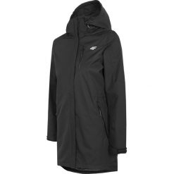 Kurtka miejska damska KUDT004 - głęboka czerń. Pomarańczowe kurtki damskie marki 4f, m, bez wzorów, bez kaptura. Za 349,99 zł.