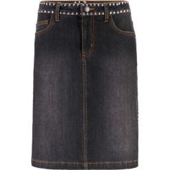 Wygodna spódnica dżinsowa ze stretchem z ćwiekami bonprix czarny. Czarne spódniczki damskie bonprix, bez wzorów. Za 49,99 zł.