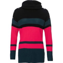 Sweter bonprix czarno-różowy w paski. Różowe swetry damskie marki bonprix, w paski, z dzianiny, bez rękawów. Za 109,99 zł.
