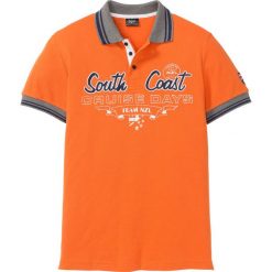 Shirt polo z efektownym zdobieniem bonprix pomarańczowy. Pomarańczowe koszulki męskie bonprix, s, z nadrukiem, sportowe, bez rękawów. Za 49,99 zł.