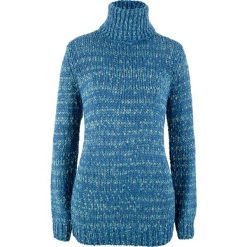 Sweter z golfem bonprix jasny indygo melanż. Niebieskie swetry damskie bonprix, bez wzorów, z wełny, bez rękawów. Za 49,99 zł.