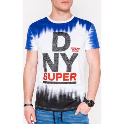 T-shirt męski z nadrukiem S1059 - biały/niebieski. Niebieskie t-shirty męskie Ombre Clothing, s, z nadrukiem, z bawełny, bez kołnierzyka. Za 13,99 zł.