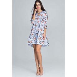 Urocza Sukienka w Barwny Deseń z Falbankami - Wzór 76. Niebieskie sukienki damskie Molly.pl, na co dzień, s, bez wzorów, z tkaniny, eleganckie, z falbankami, bez rękawów, mini. Za 149,90 zł.