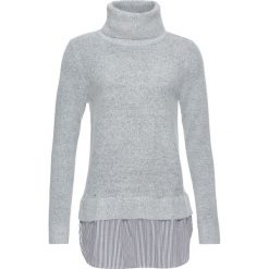 Sweter z golfem i koszulową wstawką bonprix szary melanż. Szare swetry damskie bonprix, bez wzorów, bez rękawów. Za 99,99 zł.