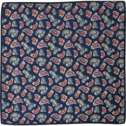 Granatowa Elegancka Męska Poszetka -ALTIES- w Drobny Wzór Paisley, Łezki POSZALTTANIA0322. Niebieskie poszetki męskie Alties, bez wzorów, z materiału, eleganckie. Za 16,90 zł.