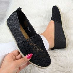 Tomsy damskie: Espadryle damskie z koronką czarne N.E.W.S.