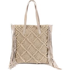 Shopper bag damskie: Torebka skórzana z makramą