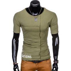 T-SHIRT MĘSKI Z NADRUKIEM S979 - KHAKI. Brązowe t-shirty męskie marki Ombre Clothing, s, z nadrukiem. Za 29,00 zł.