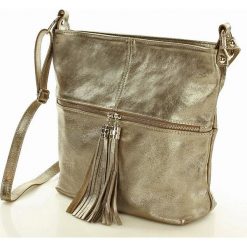 Torebka crossbody large MARCO MAZZINI metaliczny złoty. Żółte torebki klasyczne damskie MAZZINI, w paski, ze skóry, duże. Za 245,00 zł.
