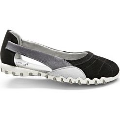 Baleriny skórzane bonprix czarno-szary. Czarne baleriny damskie bonprix, bez wzorów, sportowe, bez obcasa. Za 99,99 zł.