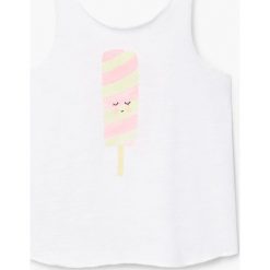 Mango Kids - Top dziecięcy Gelat 80-104 cm. Białe topy damskie marki Mango Kids, z nadrukiem, z bawełny, z okrągłym kołnierzem. Za 19,90 zł.