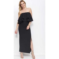 Czarna Sukienka Maxi Wieczorowa z Rozcięciem na Boku. Czarne długie sukienki marki Molly.pl, na co dzień, l, eleganckie, z gorsetem, gorsetowe. Za 149,90 zł.