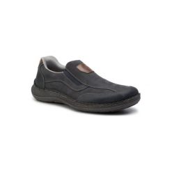 RIEKER 03060-14. Niebieskie półbuty męskie Rieker, bez wzorów, ze skóry ekologicznej, bez zapięcia. Za 279,99 zł.