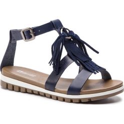 Sandały BIG STAR - DD274955 Dk.Blue. Niebieskie klapki damskie BIG STAR, bez wzorów, ze skóry, bez obcasa. W wyprzedaży za 129,00 zł.