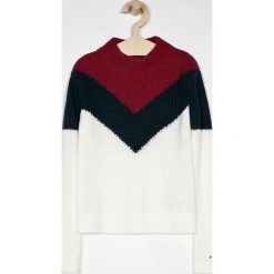 Tommy Hilfiger - Sweter dziecięcy 128 - 176 cm. Białe swetry dziewczęce z bawełny, z okrągłym kołnierzem, krótkie. W wyprzedaży za 179,90 zł.