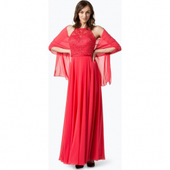 Luxuar Fashion - Damska sukienka wieczorowa z etolą, czerwony. Czerwone sukienki koktajlowe Luxuar Fashion, z haftami, z satyny, z długim rękawem. Za 699,95 zł.