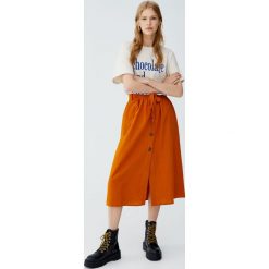 Spódnica midi z guzikami i wiązaniem. Szare spódniczki damskie Pull&Bear, bez wzorów, midi. Za 99,90 zł.