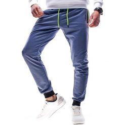 Spodnie męskie dresowe niebieskie Recea. Niebieskie spodnie męskie Recea, s, bez wzorów, z bawełny, sportowe. Za 59,99 zł.