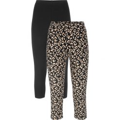 Legginsy 3/4 ze stretchem (2 pary w opak.) bonprix czarny leo z nadrukiem + czarny. Czarne legginsy damskie bonprix, z nadrukiem. Za 55,98 zł.