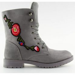 Workery z haftem szare AB-9 GREY. Szare botki damskie z zamszu, na sznurówki. Za 78,98 zł.