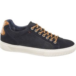 Półbuty męskie AM SHOE niebieskie. Niebieskie półbuty męskie AM SHOE, bez wzorów, ze skóry, bez zapięcia. Za 239,90 zł.