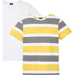 T-shirt (2 szt.) bonprix żółty kukurydziany - biało-szary melanż w paski. Żółte koszulki męskie bonprix, xxl, w paski, bez kołnierzyka. Za 85,98 zł.