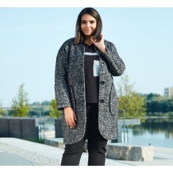 Długi płaszcz kardigan Kala w odcieniu melanżowej czerni duże rozmiary. Różowe płaszcze damskie Moda Size Plus Iwanek, na jesień, bez wzorów, z wełny, eleganckie, z długim rękawem, długie, bez kaptura. Za 199,00 zł.