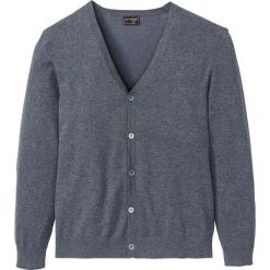 Sweter rozpinany z gładkiej dzianiny bonprix szary melanż. Szare swetry męskie bonprix, s, bez wzorów, z dzianiny. Za 89,99 zł.