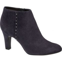 Botki damskie 5th Avenue granat. Niebieskie botki damskie marki 5th Avenue, ze skóry, eleganckie, na wysokim obcasie, na obcasie, na zamek. Za 199,90 zł.