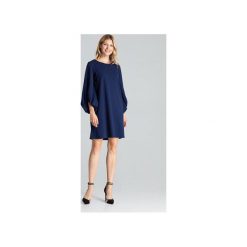 Sukienka M693 Granat. Niebieskie sukienki damskie FIGL, xl, bez wzorów, bez kołnierzyka, z długim rękawem, długie, midi, trapezowe. Za 179,00 zł.
